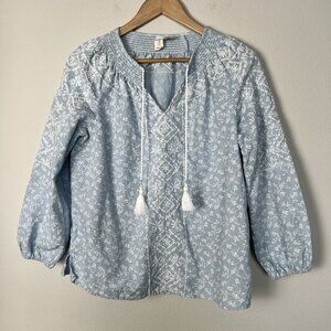 Joie Linen Blend Embroidered Peasant‎ Top Cottagecore Romantic Feminine Small